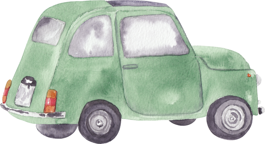Italian green car Watercolor hand painted illustration Transport design element